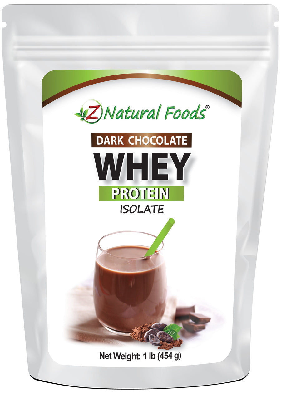 Photo of front of 1 lb bag of Dark Chocolate Whey Protein Isolate Cacao vendor-unknown 