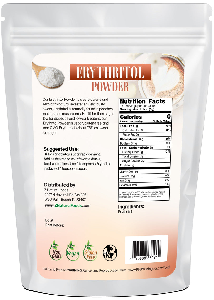Erythritol Powder back of the bag image Z Natural Foods 