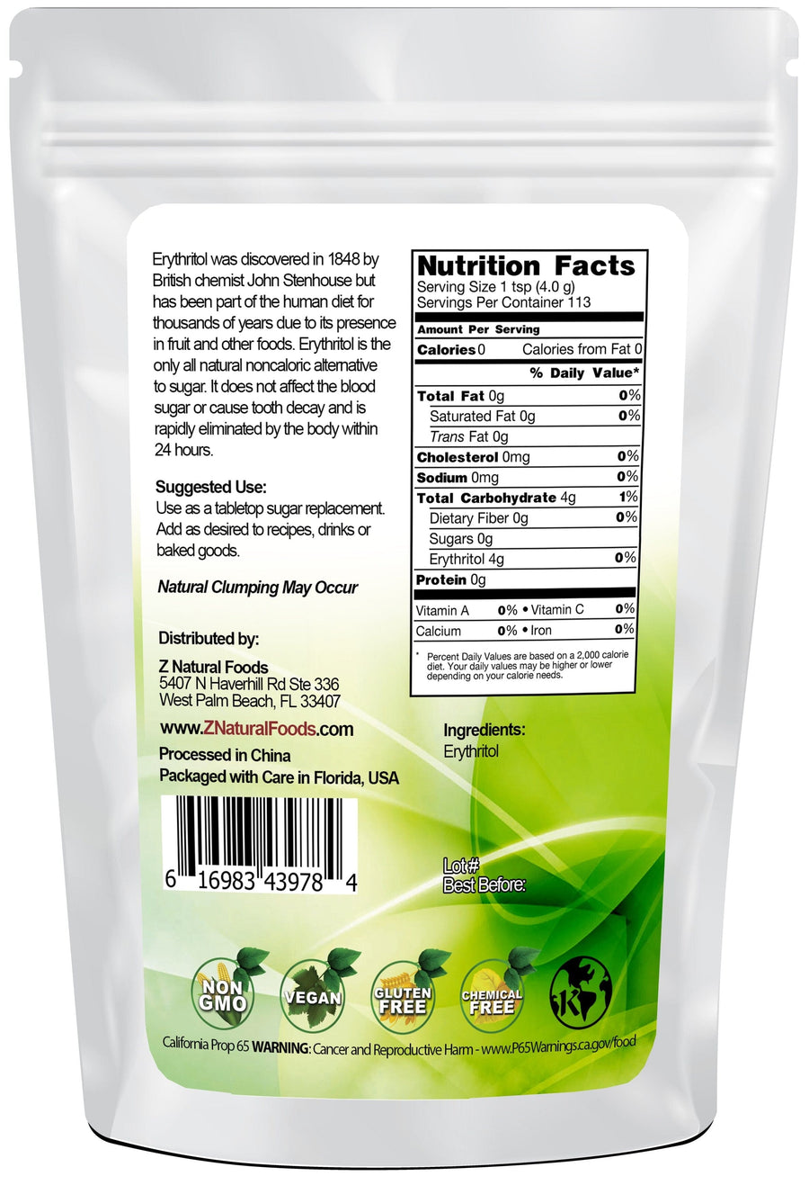 Erythritol back of the bag image Z Natural Foods 