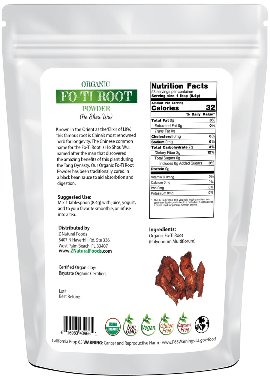 Back of the bag image of Fo-Ti Root Powder - Organic Z Natural Foods