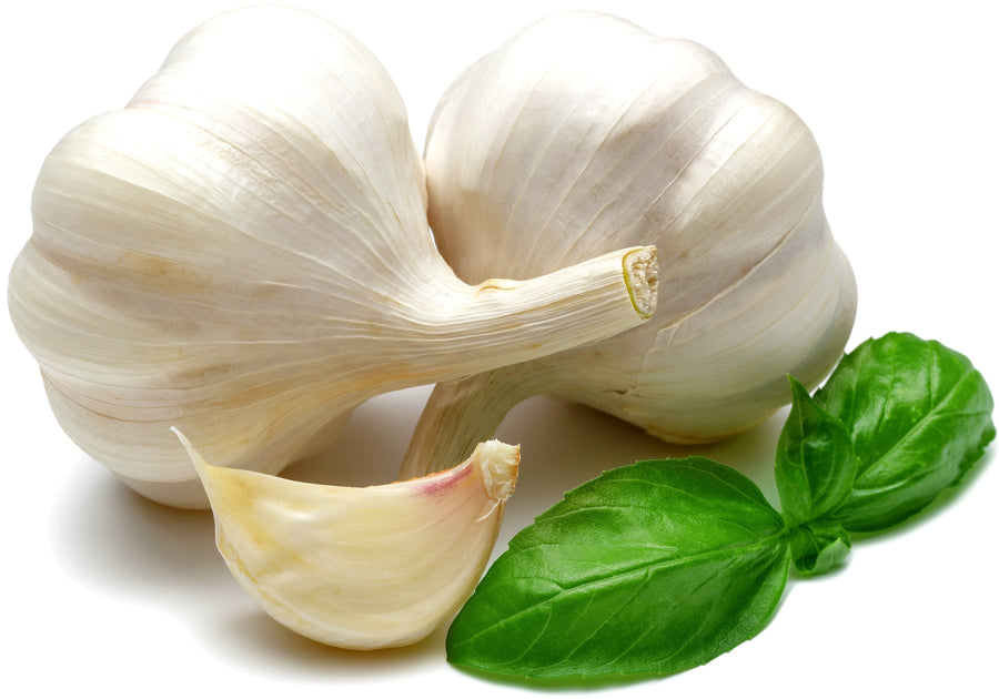 Image of Garlic clove with two whole garlics in the background