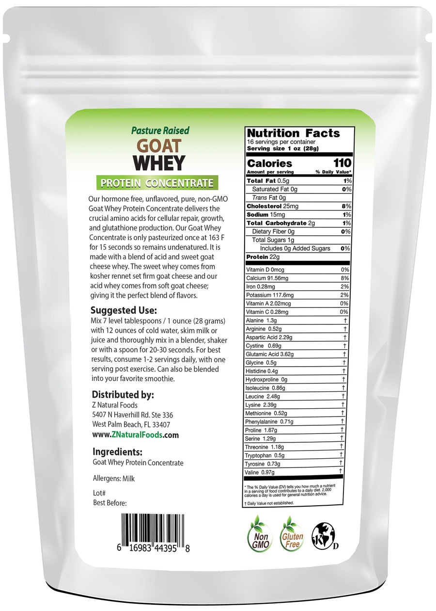 Goat whey protein powder back of bag
