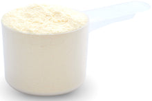 Close photo of plastic 60cc scoop full of Goat Whey Protein Concentrate - Grass-Fed Proteins & Collagens Z Natural Foods 5 lbs 