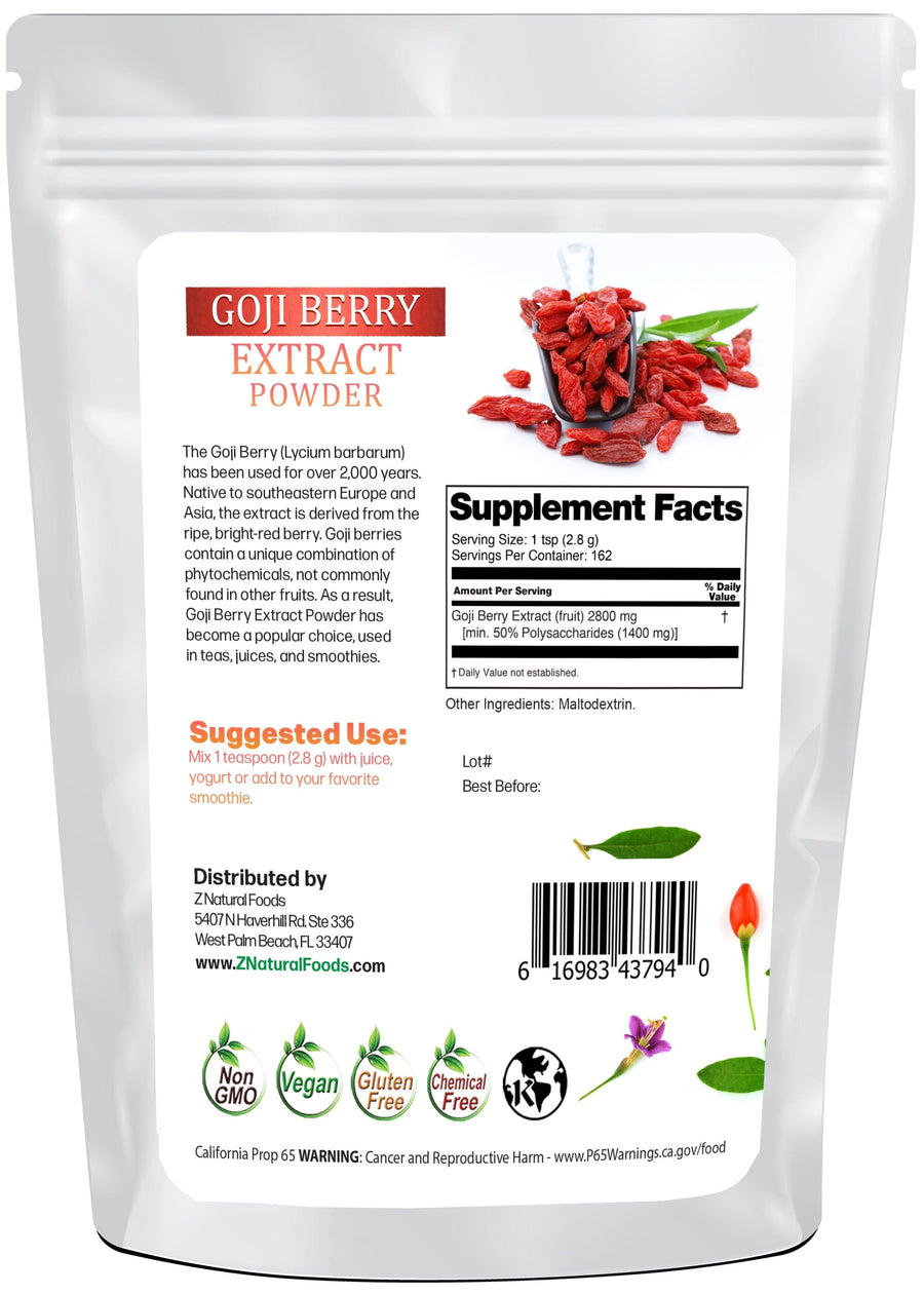 Back of bag image Goji Berry Extract Powder from Z Natural Foods 