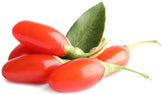 Closeup image of four Goji Berries on white background