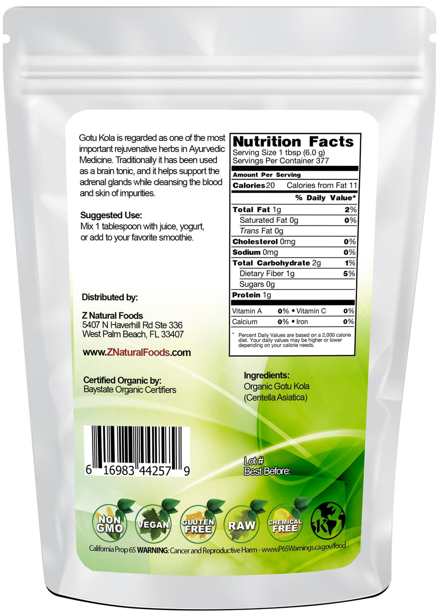 Gotu Kola Powder - Organic back of bag image Z Natural Foods 