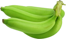 Close photo of a bundle of Green Bananas (Unripe) on white background