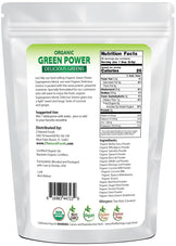 Photo of back of 1 lb bag of Green Power - Organic Delicious Greens