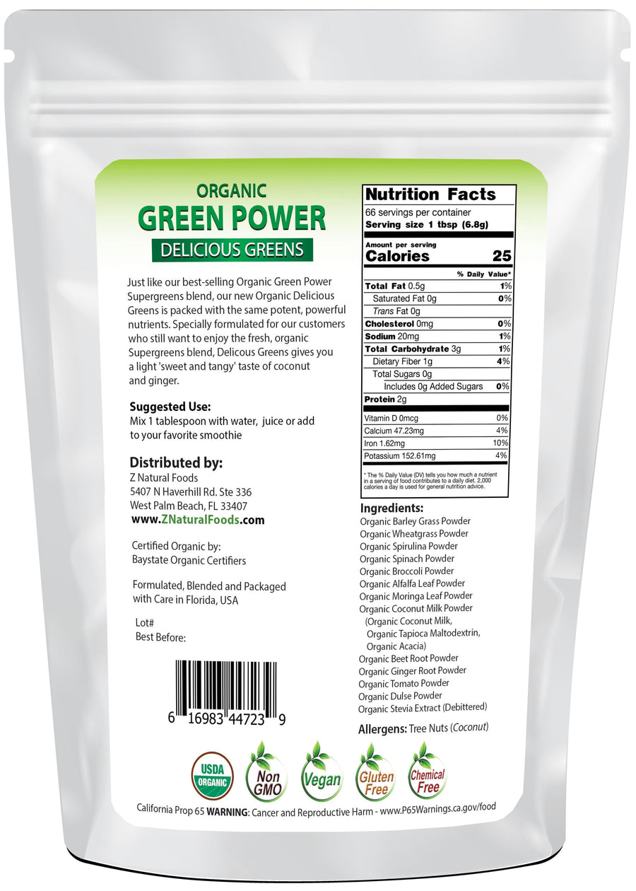 Green Power - Organic Delicious Greens  back of the bag image Z Natural Foods 