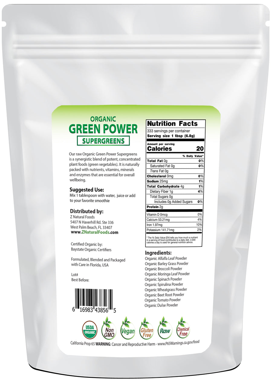 Green Power - Organic SuperGreens Blend back of the bag image 5 lb
