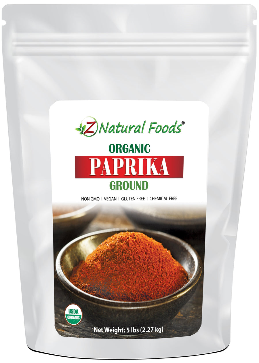 Photo of front of 5 lb bag of Ground Paprika - Organic