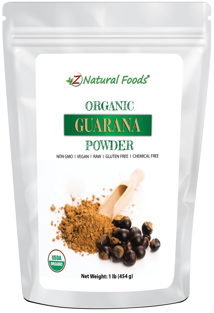 Photo of front of 1 lb bag of  Guarana Seed Powder - Organic Herb & Root Powders Z Natural Foods 