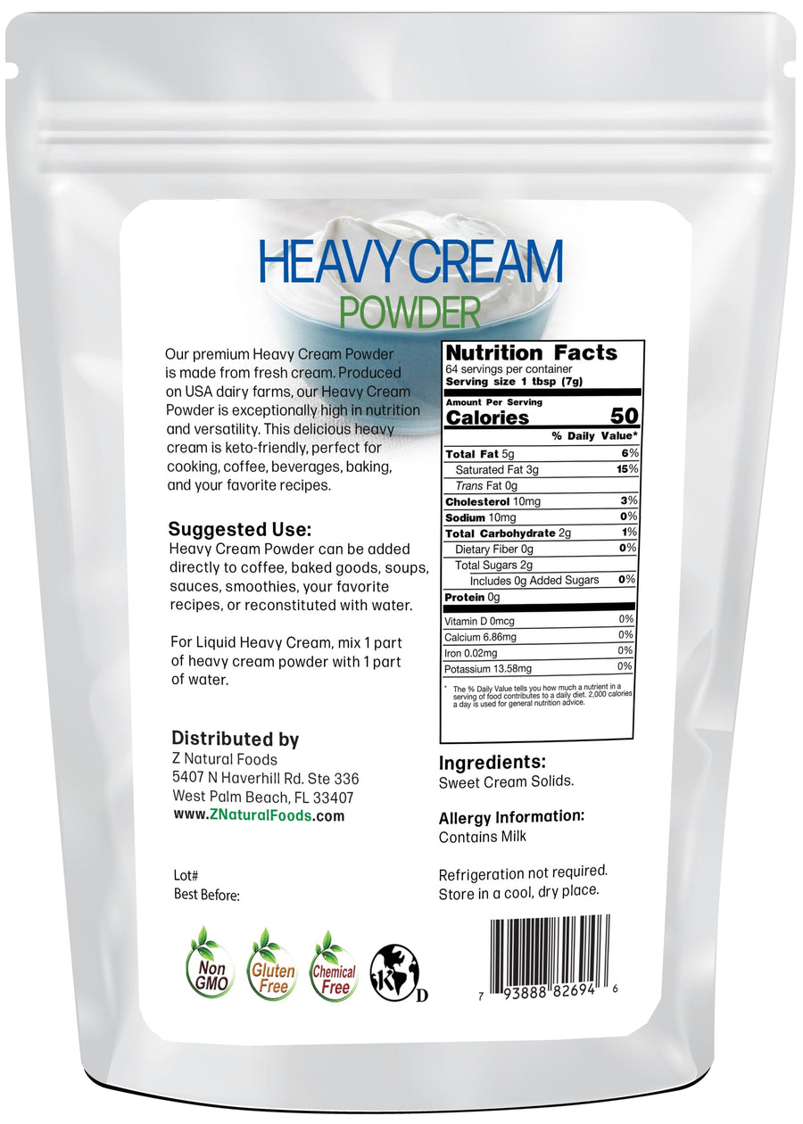 Photo of front of 1 lb bag of Heavy Cream Powder Whipped Cream Z Natural Foods 