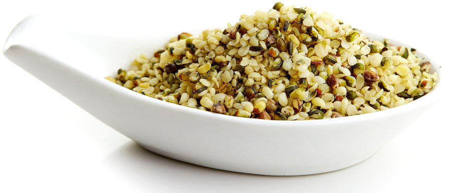 Image of Hemp Seeds - Raw, Organic, Shelled in white oval serving dish on white background.