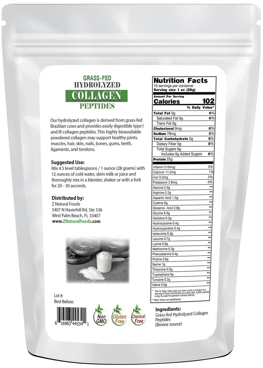 Hydrolyzed Collagen Peptides - Grass-Fed back of the bag image Z Natural Foods 
