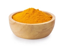 Image of IMMU-C Blend bright orange colored powder on a wood bowl