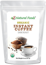Photo of front of 8 oz bag of Organic Instant Coffee powder