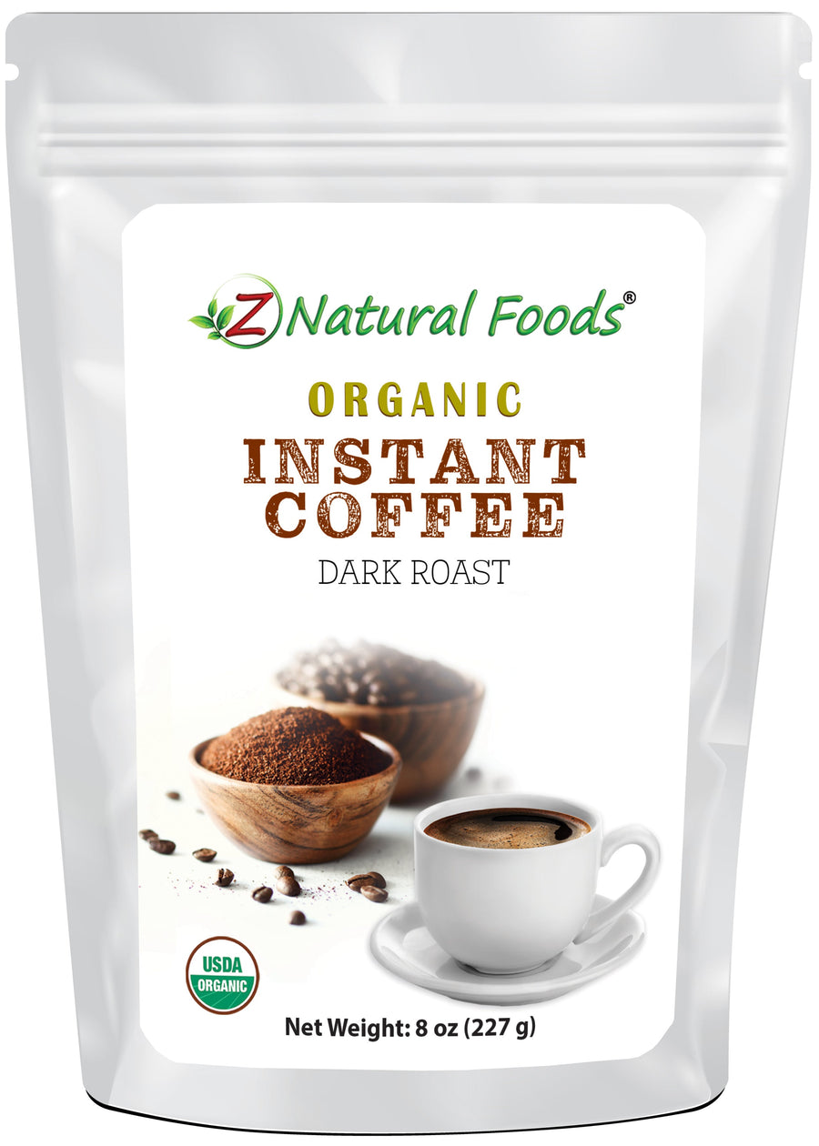 Photo of front of 8 oz bag of Organic Instant Coffee powder