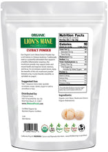 Lion's Mane Mushroom Extract Powder - Organic back of the bag image 1 lb Z Natural Foods