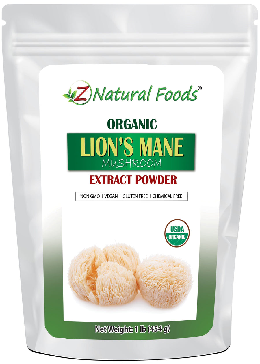 Lion's Mane Mushroom Extract Powder - Organic front of the bag image Z Natural Foods 