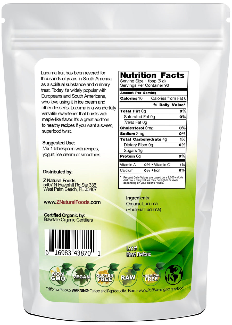 Back of bag image Lucuma Powder - Organic Raw Fruit Powders Z Natural Foods 
