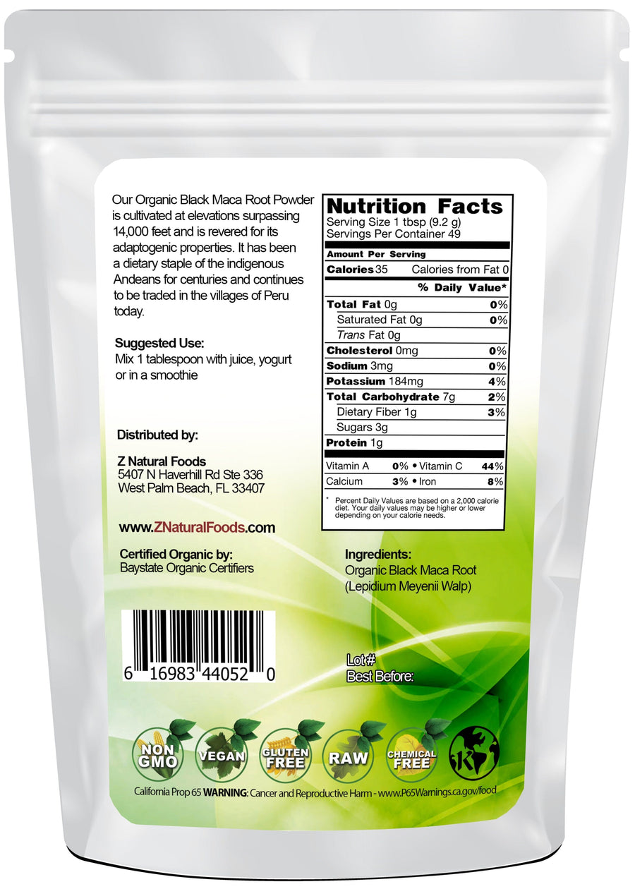 Back image of Maca Root Powder (Black) - Organic bag from Z Natural Foods.