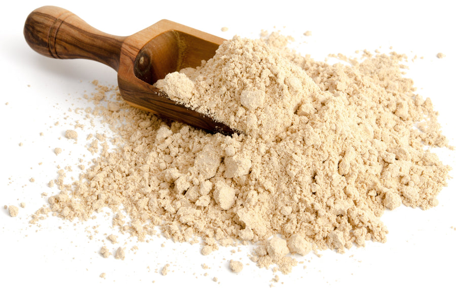 Image of Maca Root Premium Powder with wooden serving spoon.