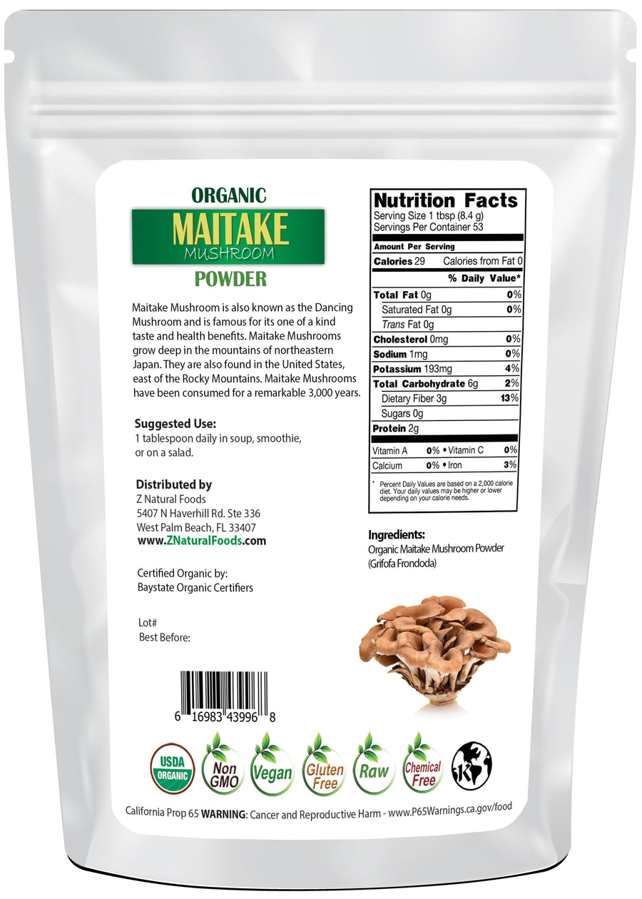 Maitake Mushroom Powder - Organic back of the bag image Z Natural Foods 