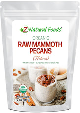 Photo of front of 1 lb bag of Mammoth Pecan Halves - Raw Organic Nuts & Seeds Z Natural Foods 