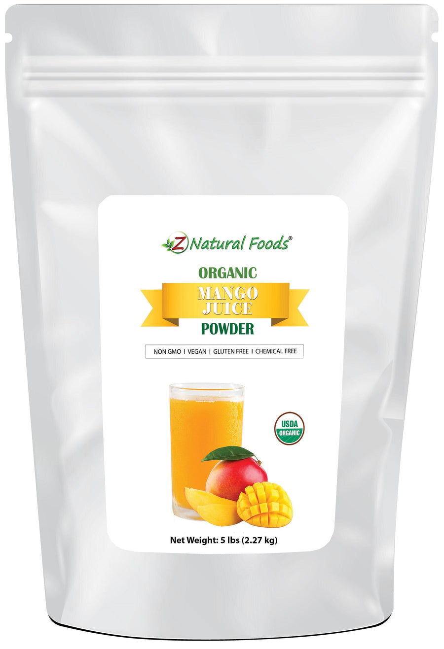 Photo of front of bag of 5 lb Mango Juice Powder - Organic Fruit Powders Z Natural Foods 
