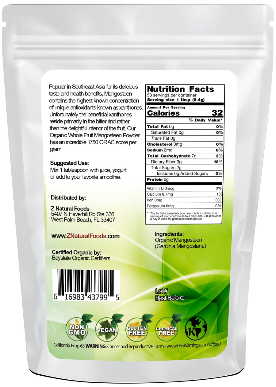 Mangosteen Fruit Powder - Organic back of the bag image Z Natural Foods 