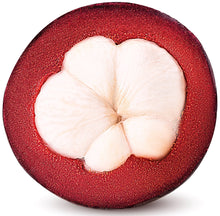 Image of half a fresh purple Mangosteen Fruit showing its white interior