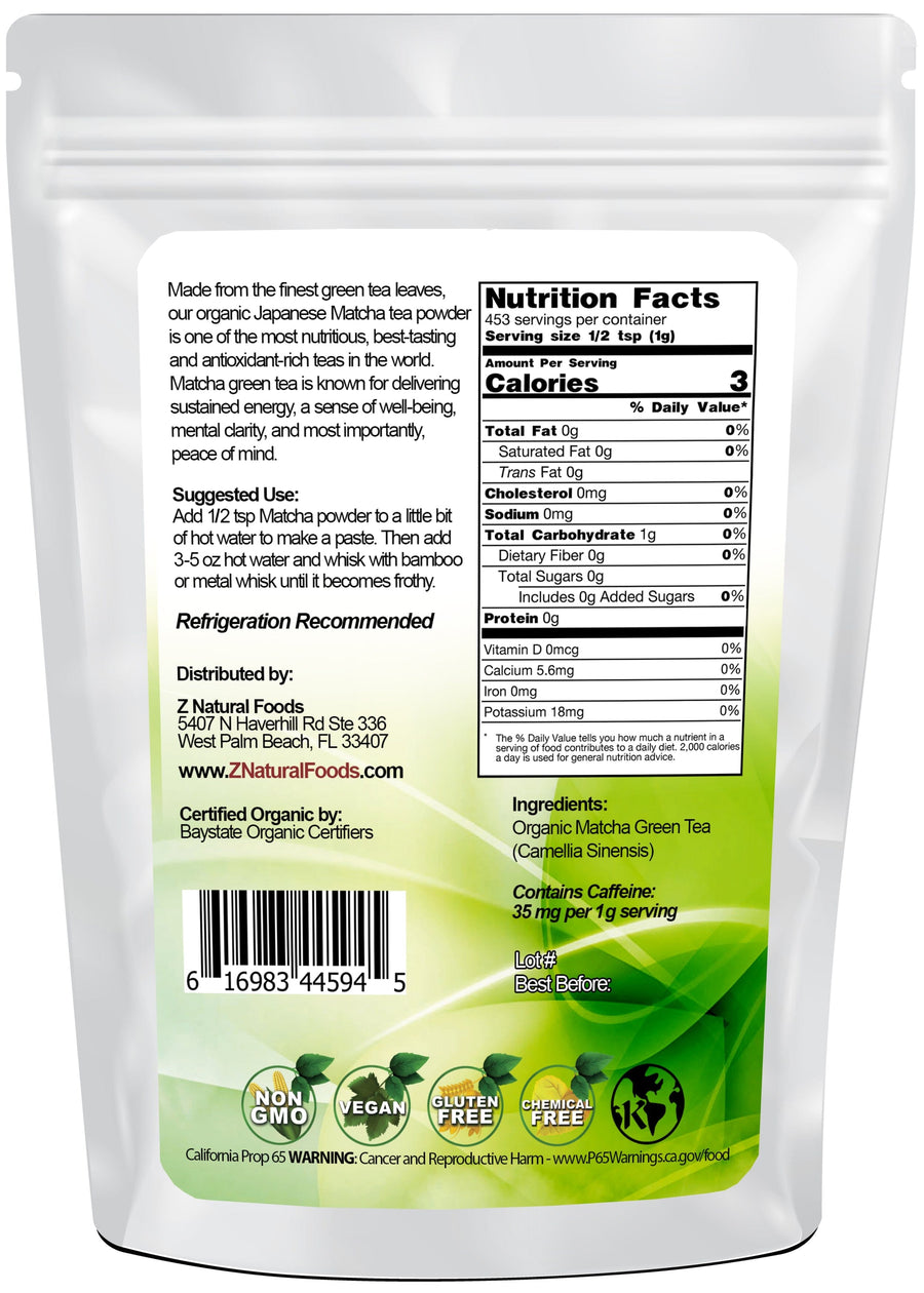 Back of bag image, Matcha Green Tea Powder - Organic from Z Natural Foods 