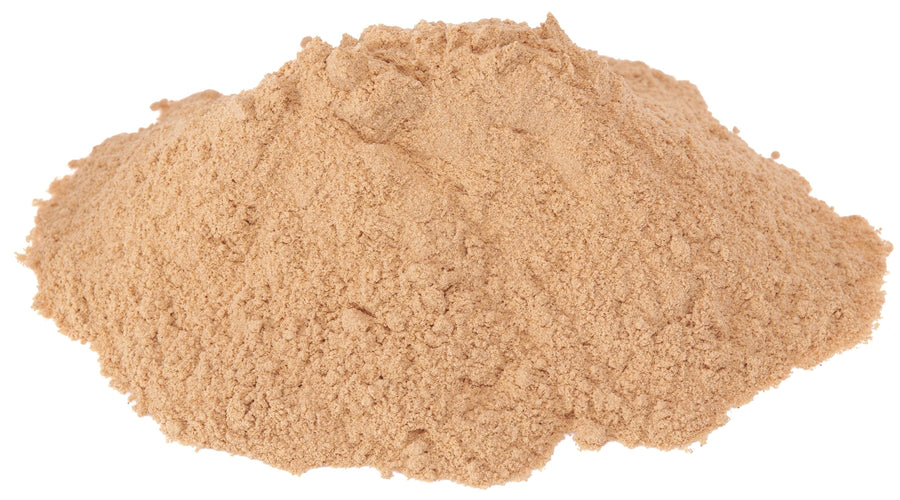 Closeup image of Mesquite Powder (Flour) on white background