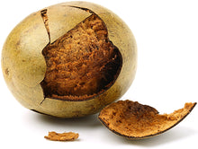 Image of a whole brown Luo Han Guo fruit with a crack