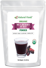 Photo of front of 1 lb bag of Mulberry Juice Powder - Organic Fruit Powders Z Natural Foods 
