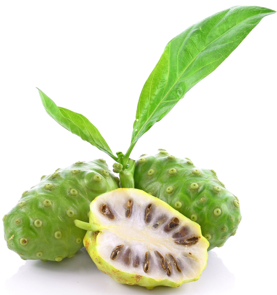 Image of 3 Noni fruits and 1 cut in half