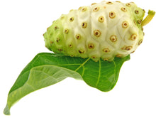 Image of fresh noni fruit with a green leaf
