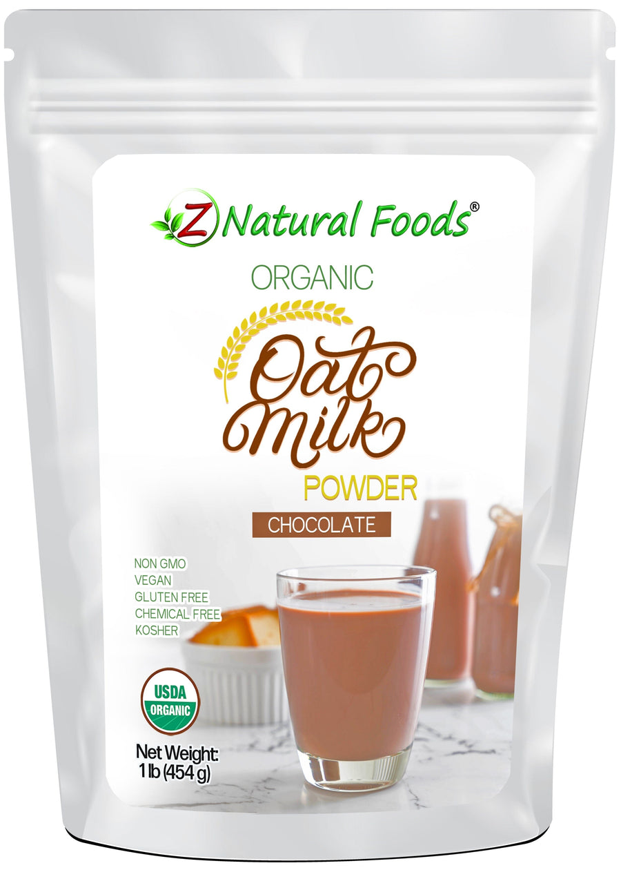 Photo of front of 1 lb bag of Oat Milk Powder (Chocolate) - Organic Z Natural Foods 
