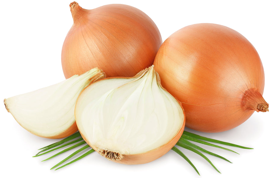 Image of 3 whole Onions one is cut in half