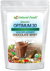 Optimum 30 Chocolate Whey Meal Replacement - Organic front of the bag image Z Natural Foods 