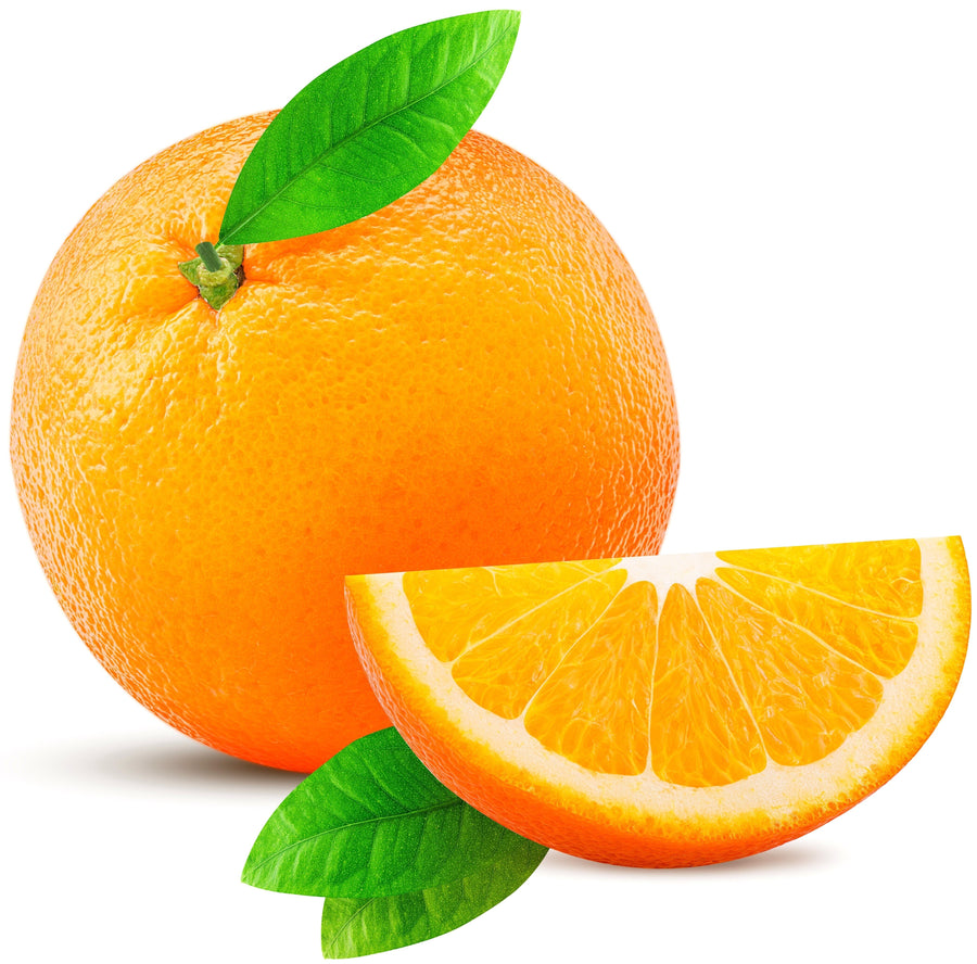 Image of quartered Orange in front of whole orange.
