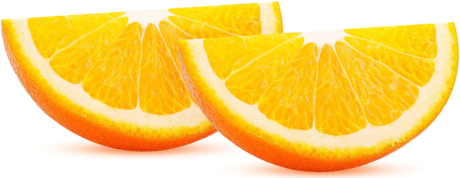 Two Orange slices side by side on white background.