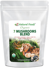 Photo of front of 5 lbs bag of Organic 7 Mushrooms Blend Mushroom Powders Z Natural Foods