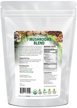 Photo of back of 5 lbs bag of Organic 7 Mushrooms Blend Mushroom Powders Z Natural Foods