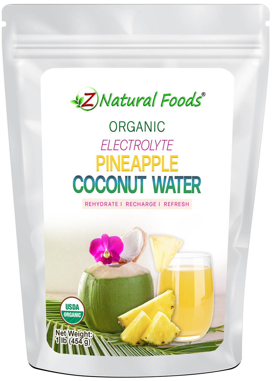 Photo of front of 1 lb bag of Organic Electrolyte Pineapple Coconut Water Z Natural Foods 