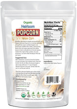 Organic Heirloom Popcorn (Yellow Corn) Popcorn back of the bag image Z Natural Foods 