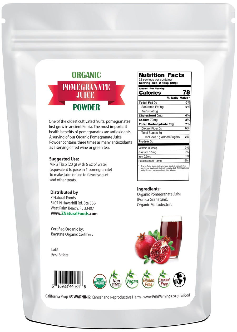 Pomegranate Juice Powder - Organic back of the bag image Z Natural Foods 