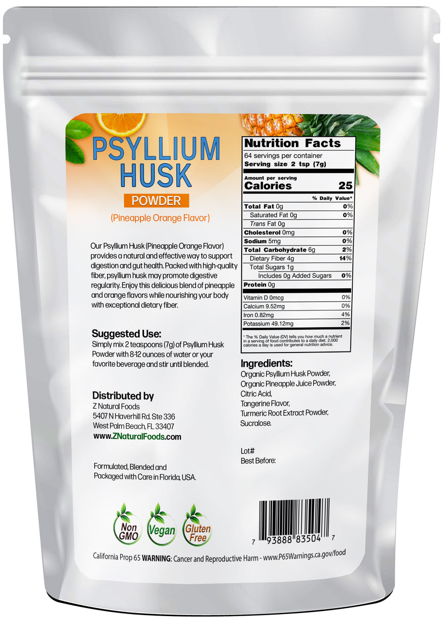 Back of the bag image of Psyllium Husk Powder Pineapple Orange Flavor 1 lb