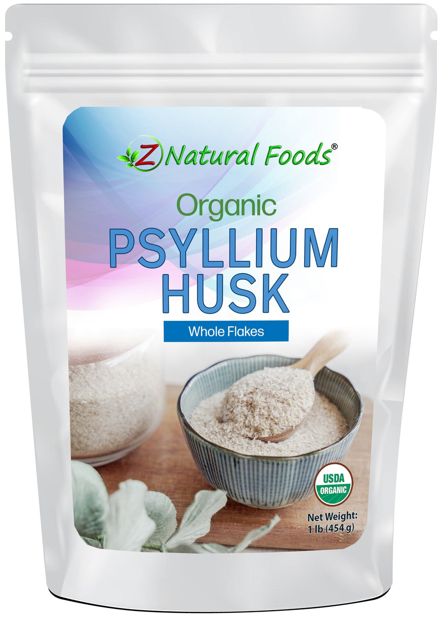 Photo of front of 1 lb bag of Psyllium Husk (Whole Flakes) - Organic Nuts & Seeds Z Natural Foods 